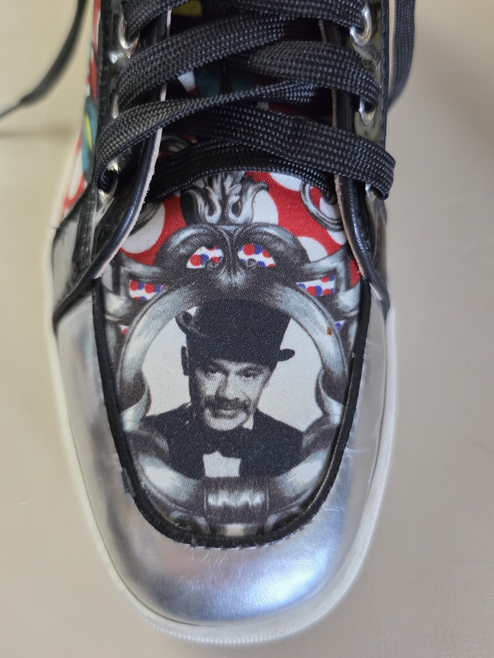 Christian Louboutin Metallic Silver Graphic Lace-Up Sneakers